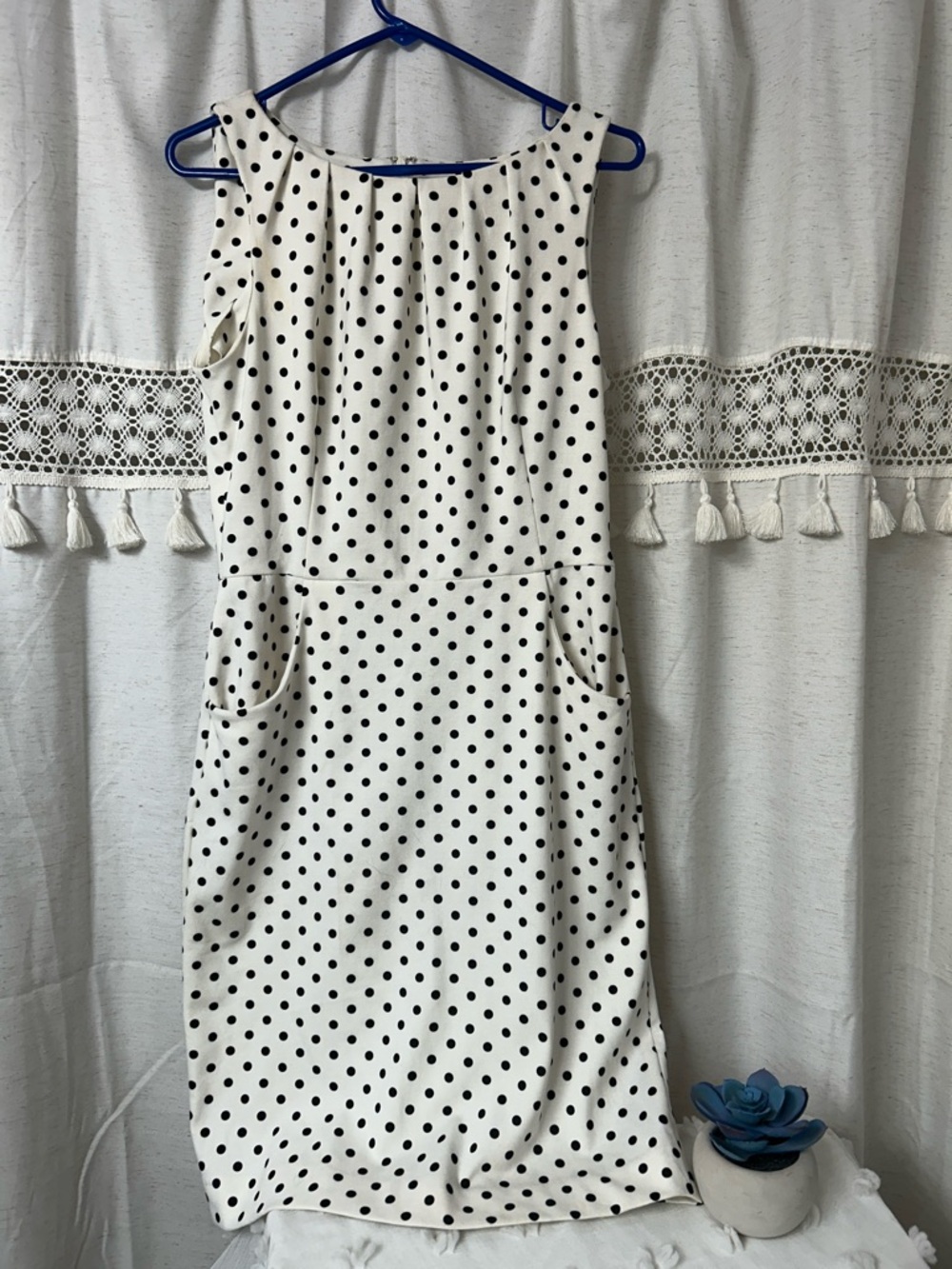 Chaps White Midi Dress with Black Polka Dots